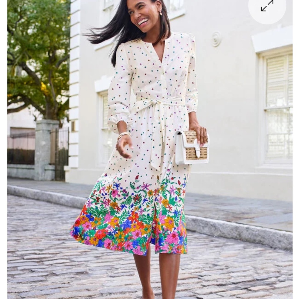 TALBOTS Poplin Midi Button Down Shirtdress Blissful Floral Tie Waist 18WP